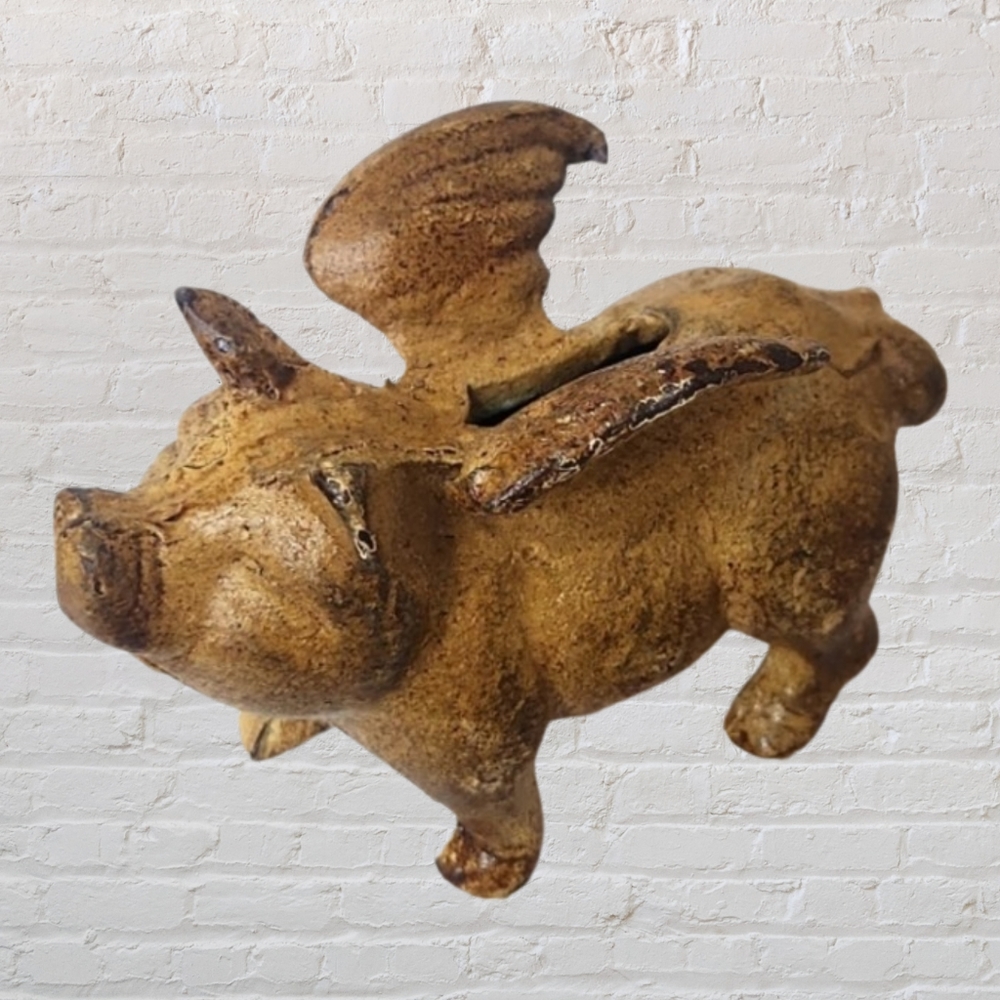 Cast Iron, Piggy Bank Weight, Brown, Bronze, Paper weight.